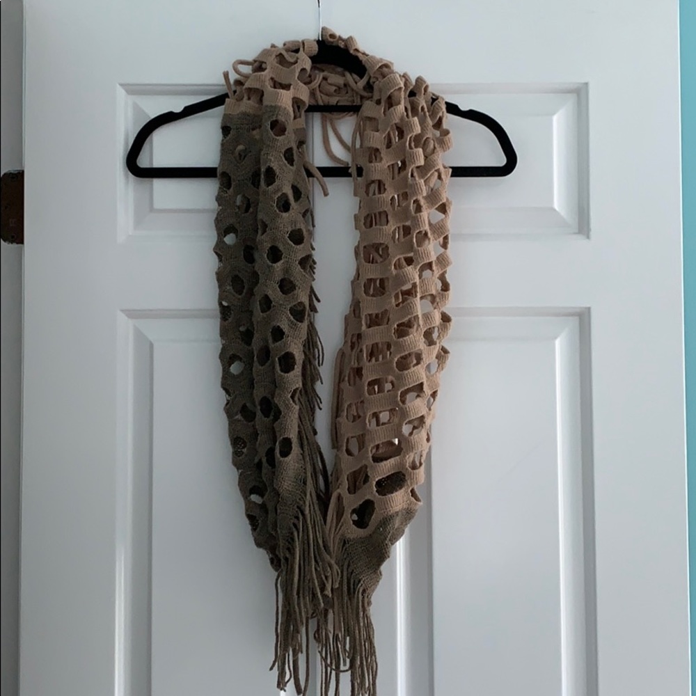 Infinity scarf with fringe and cut out circles